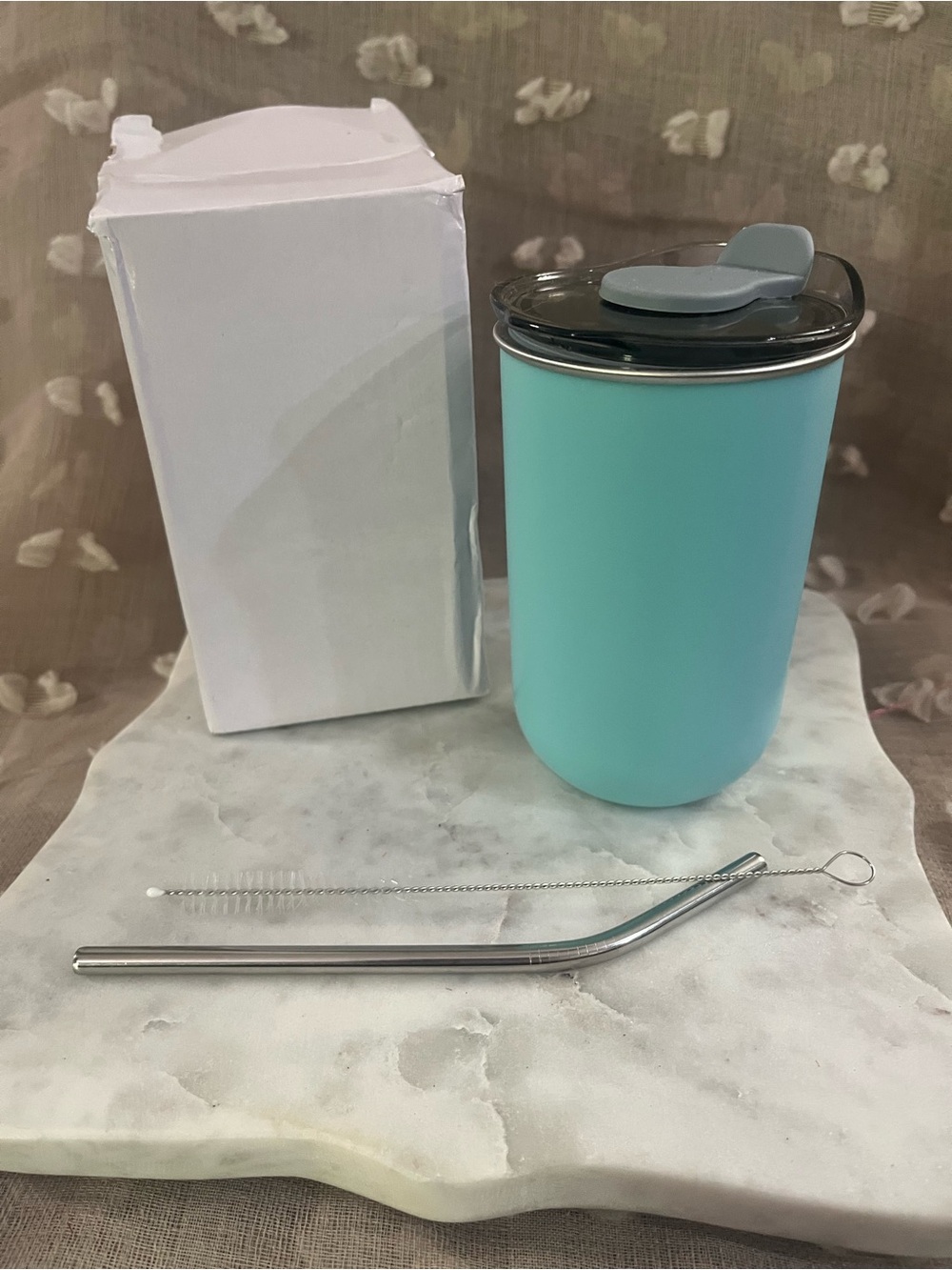 Insulated Travel Tumbler with Straw - Aqua